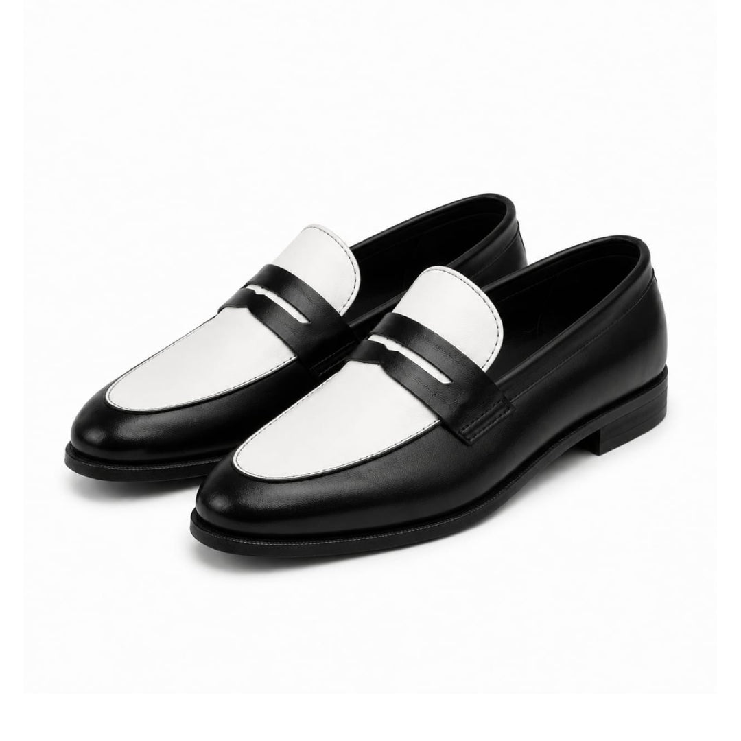 Black & White Leather Penny Loafers