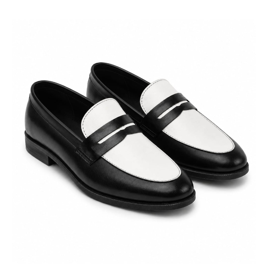 Black & White Leather Penny Loafers