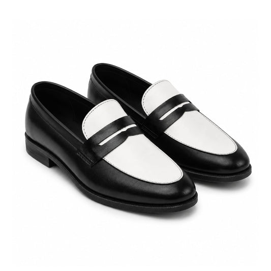 Black & White Leather Penny Loafers