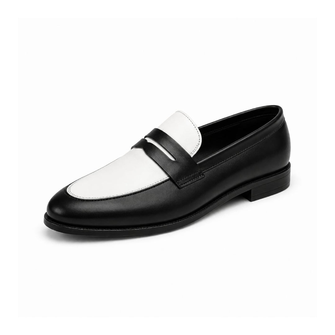 Black & White Leather Penny Loafers